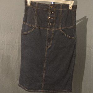 High waist blue jean skirt button up with front and back pockets